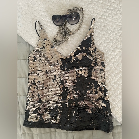 J Brand Sequin Camisole Top - Black and Gold - Picture 1 of 4
